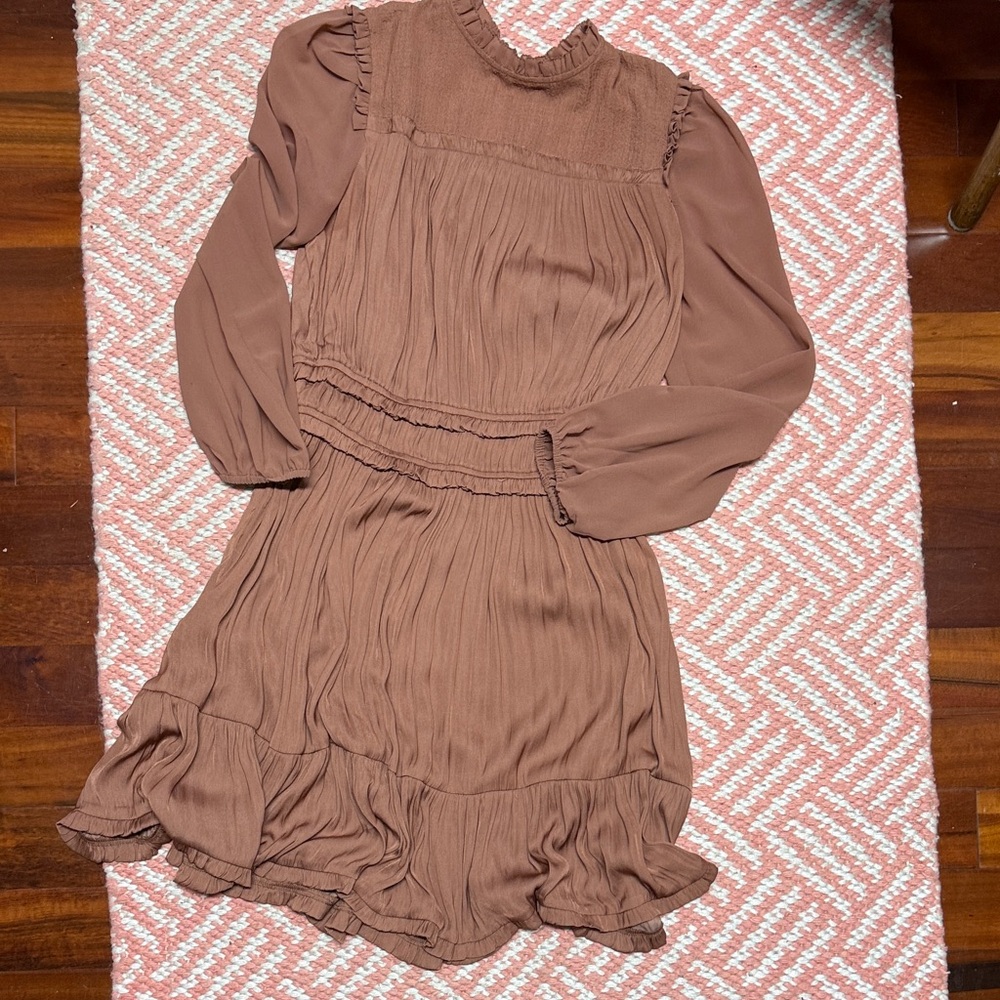 Current Air Dusty Rose Textured Ruffle-Neck Top